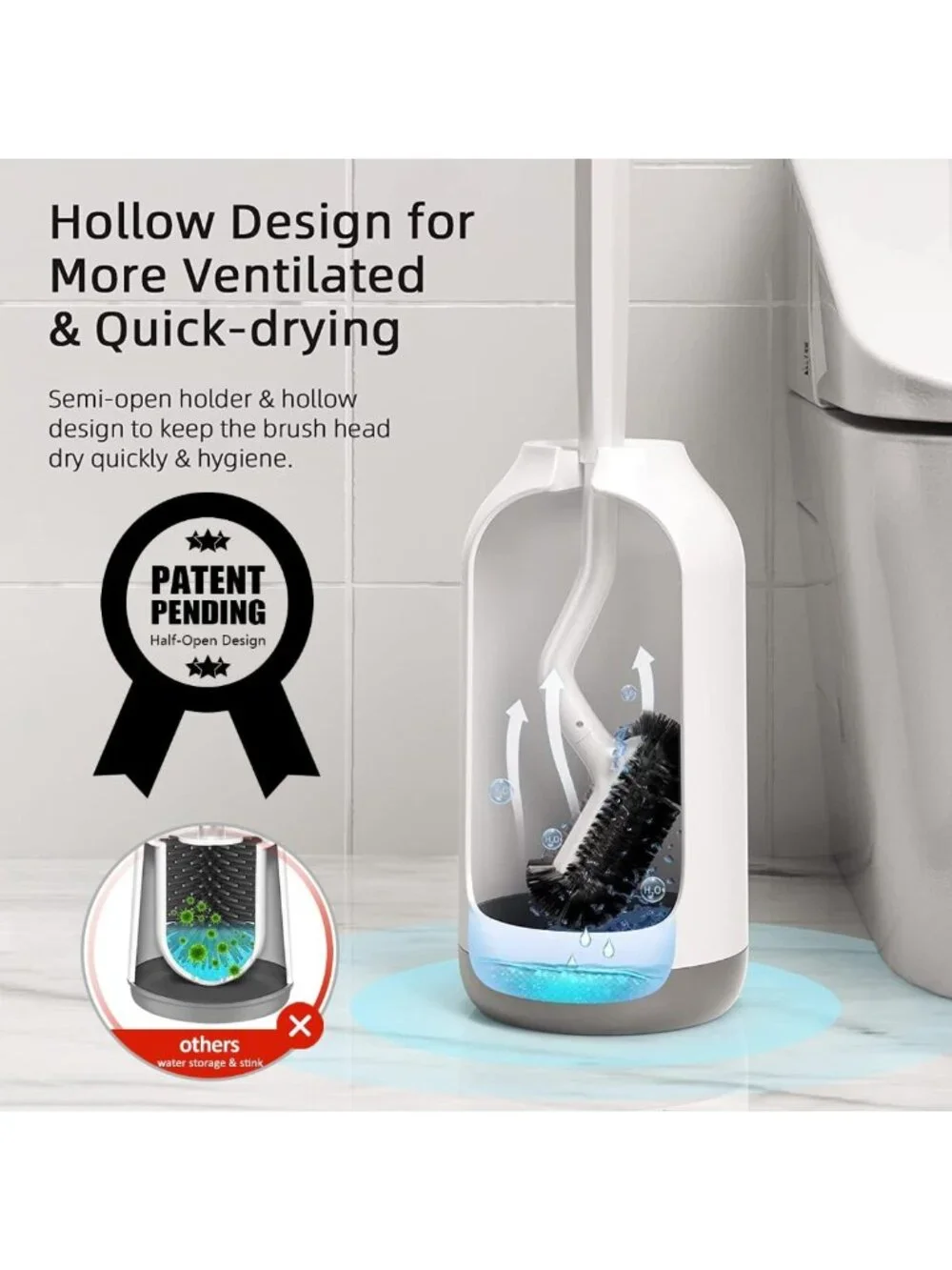Toilet Bowl Brush Holder Set - 2 Pack Deep Cleaning Scrubber with Curved